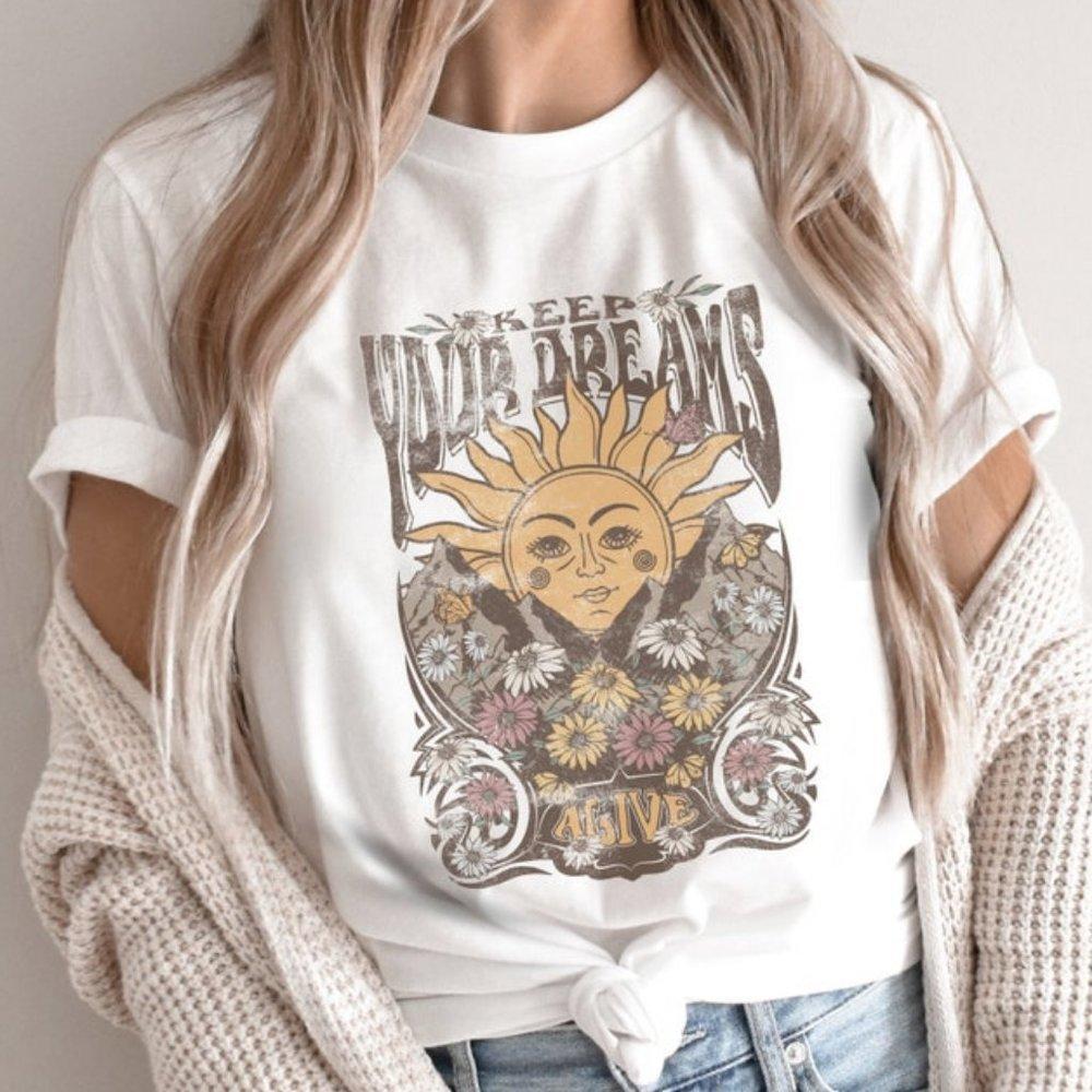 Keep Your Dreams Alive Tshirt, Celestial Sun Shirt, Unisex Tee Shirt
